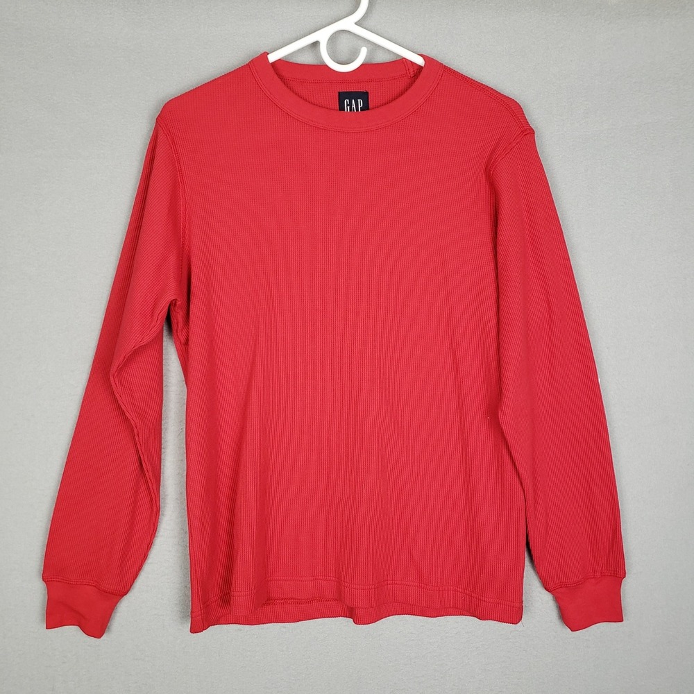 GAP Size XS Waffle Knit Long Sleeve Henley Top Red Cabincore‎ Layering Basic NWT